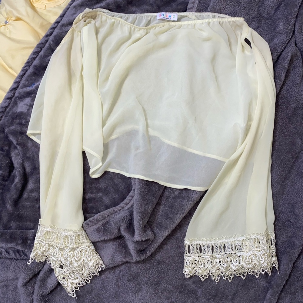 Chartreuse yellow off the should long sleeve top